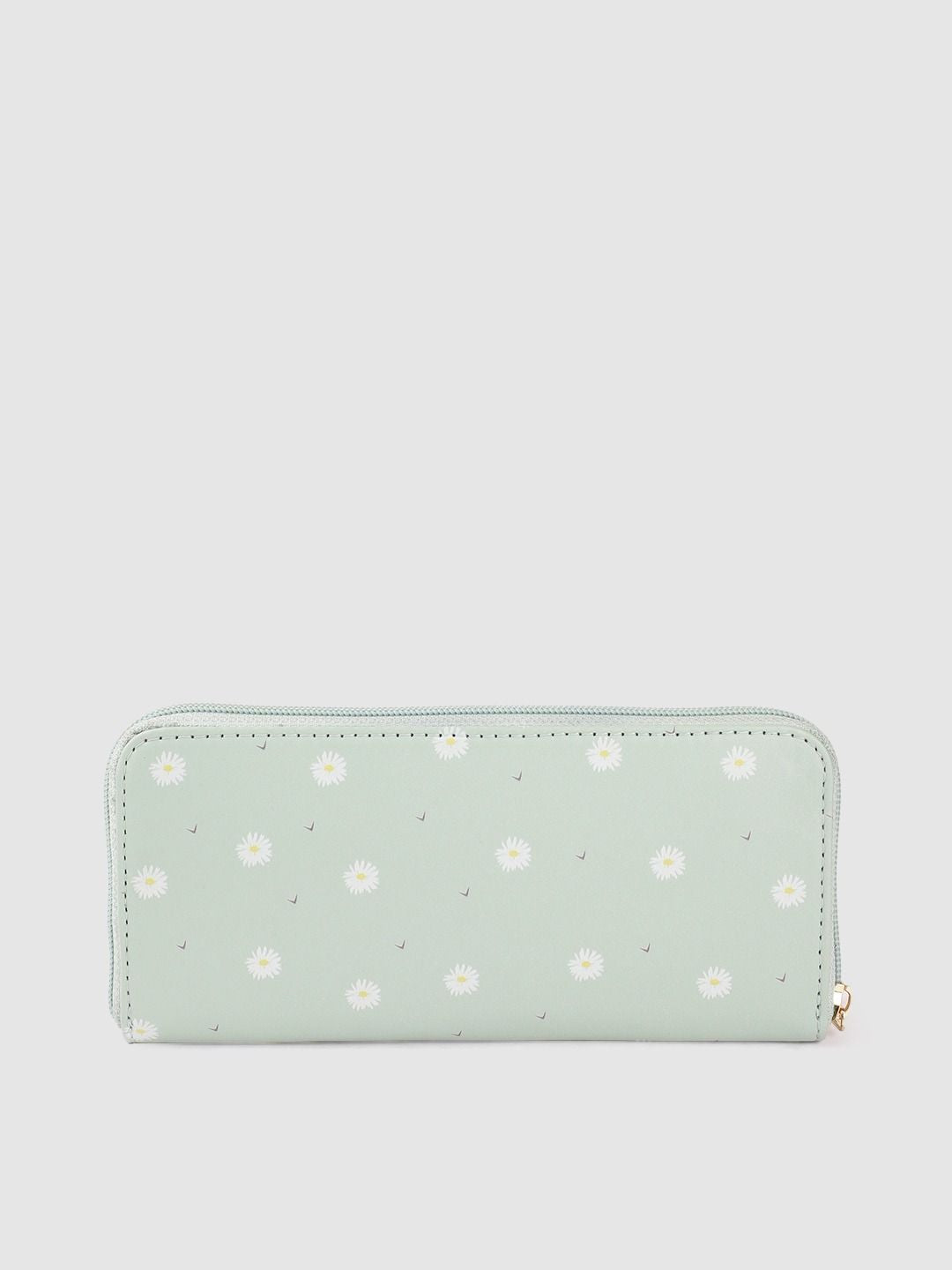Berrylush Women Green Floral Printed Zip Detail Zip Around Wallet