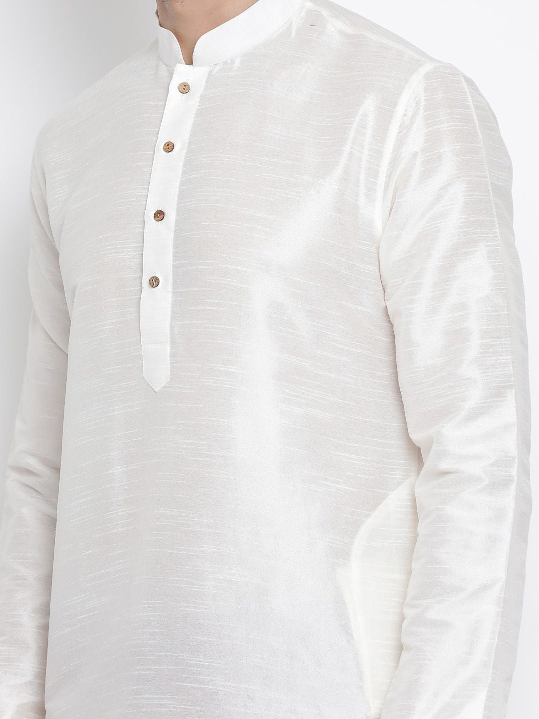 VASTRAMAY Men Cream-Coloured Solid Straight Kurta