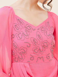 Antheaa Embellished Layered Chiffon Fit and Flare Maxi Dress