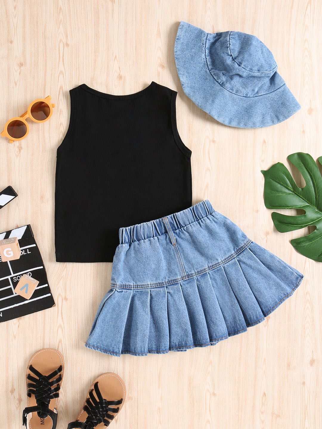 YK Girls Sleeveless Top With Skirt Clothing Set