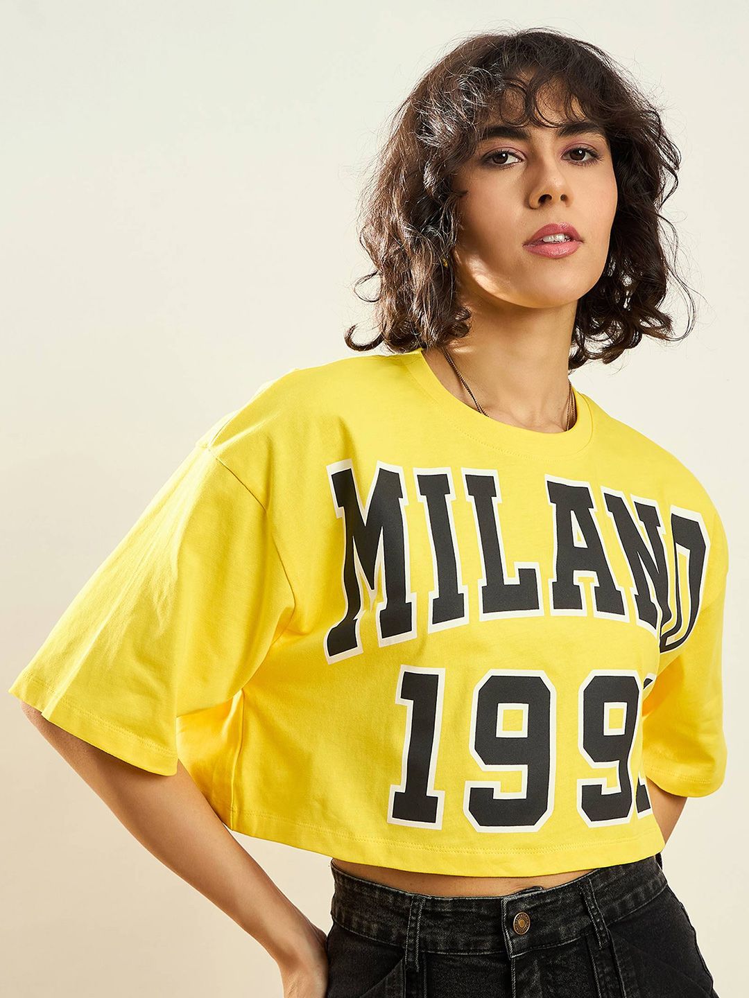 SASSAFRAS Printed Oversized Cotton Crop T-shirt