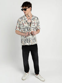 Campus Sutra Men Comfort Oversized Cuban Collar Printed Bohemian Casual Shirt