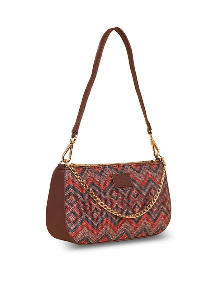 ZOUK Geometric Printed Structured Baguette Bag Handbags