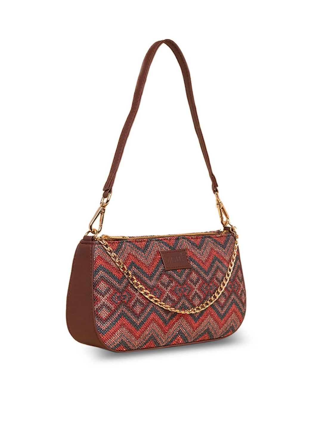 ZOUK Geometric Printed Structured Baguette Bag Handbags