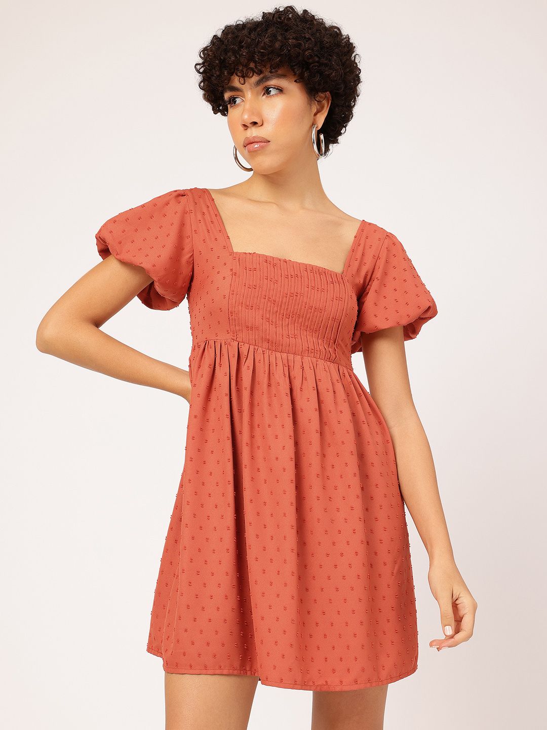 DressBerry Fall Fever Dobby Square Neck A-Line Dress