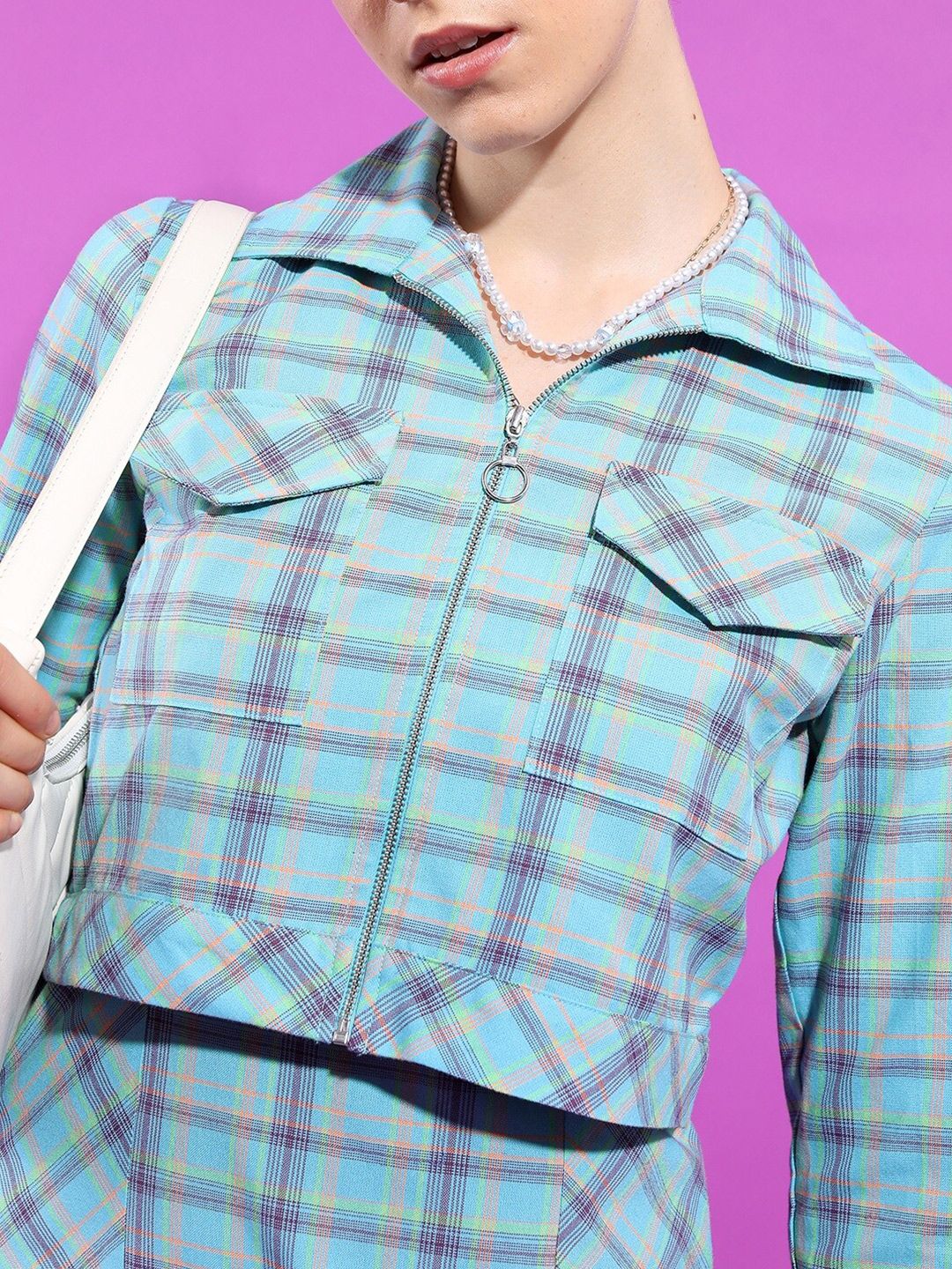 Tokyo Talkies Shoulder Straps Checked Sheath Mini Dress With Jacket