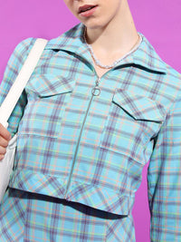 Tokyo Talkies Shoulder Straps Checked Sheath Mini Dress With Jacket