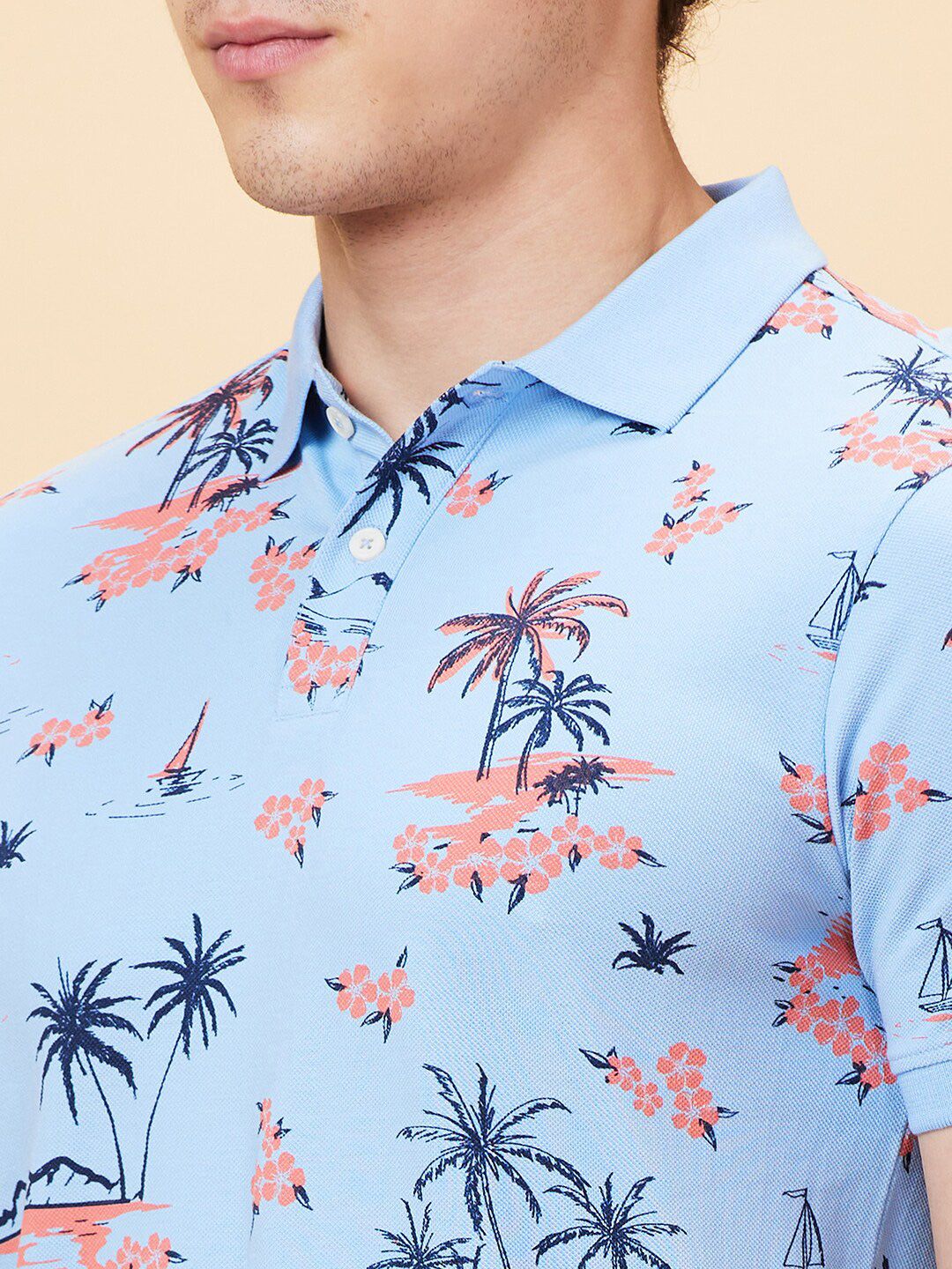 Being Human Floral Printed Cotton Polo Collar Short Sleeves Casual T-shirt