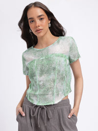 DressBerry Corset Style Fuzzy Abstract Print Top