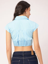 DressBerry Pleated Shirt-Style Crop Top