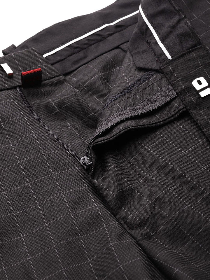 DENNISON Men Black Checked Smart Tapered Fit Trousers