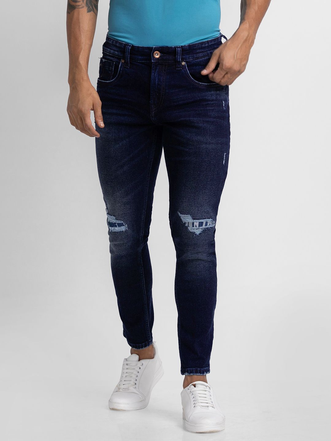 SPYKAR Men Skinny Fit Slash Knee Heavy Fade Stretchable Jeans