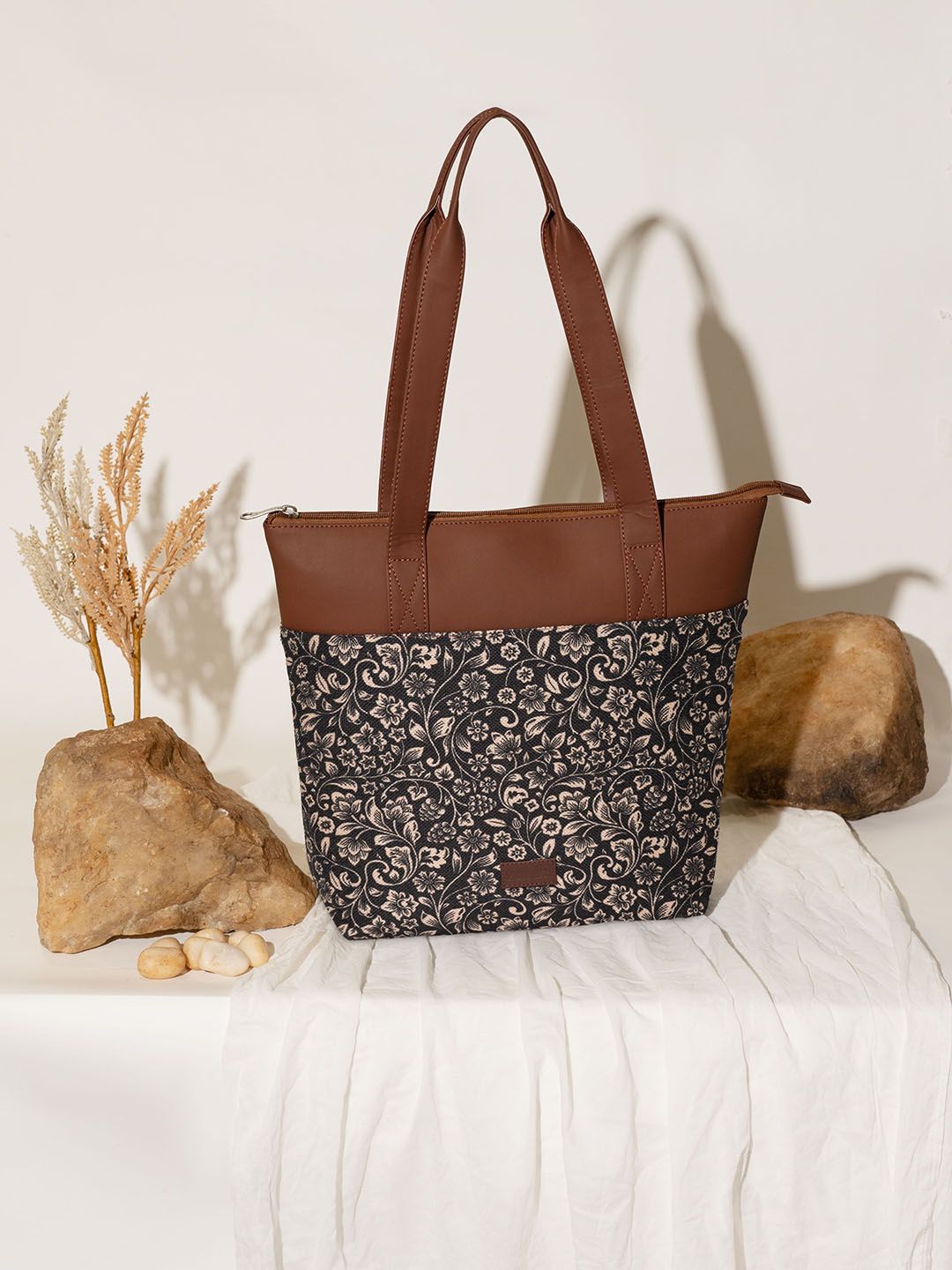 ZOUK Floral Printed Structured Tote Bag