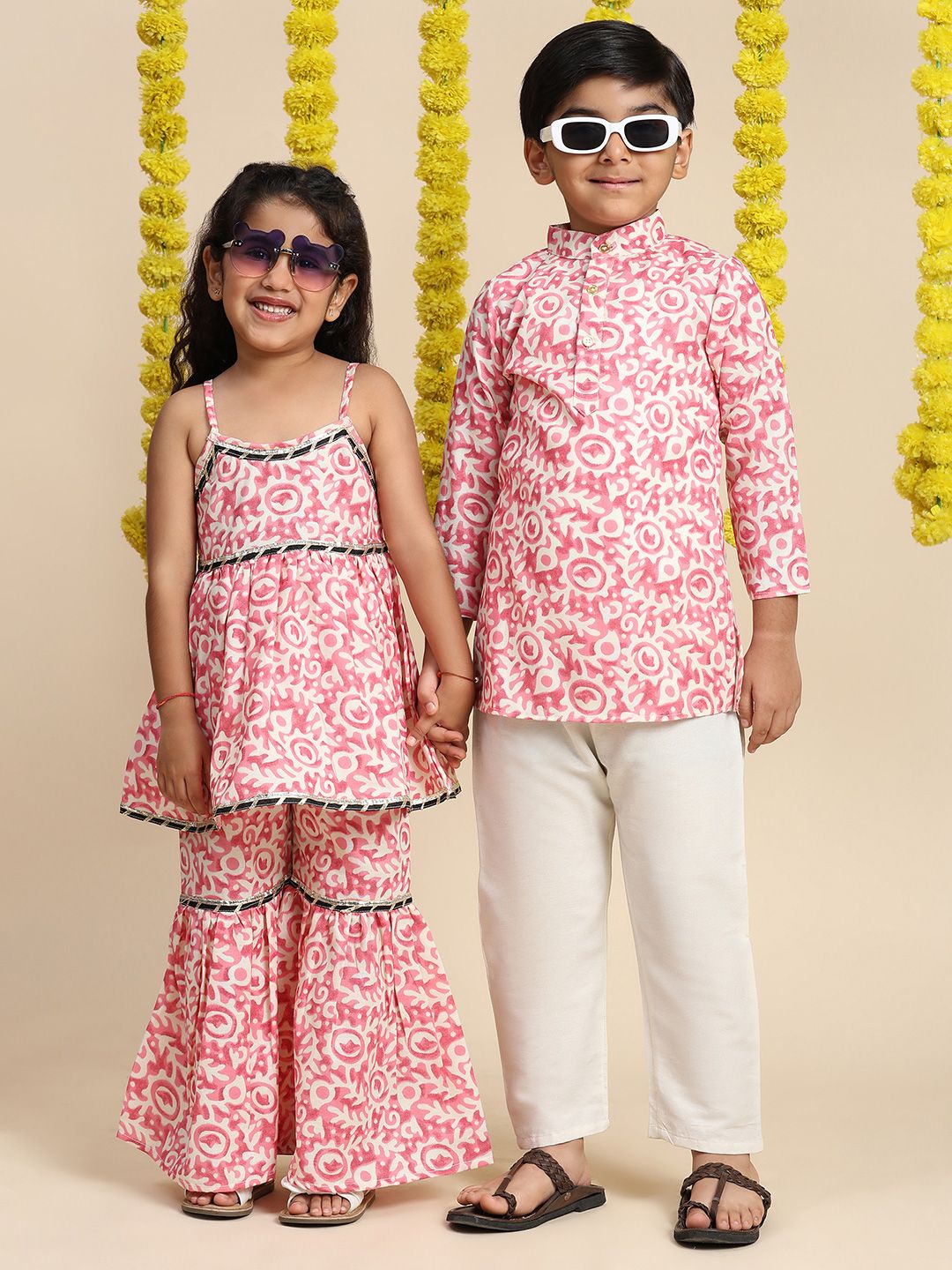 Cutiekins Girls Abstract Printed Gotta Patti A-Line Kurta With Sharara