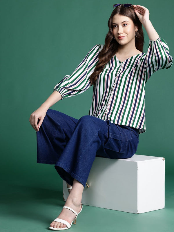 DressBerry Striped Puff Sleeve Top