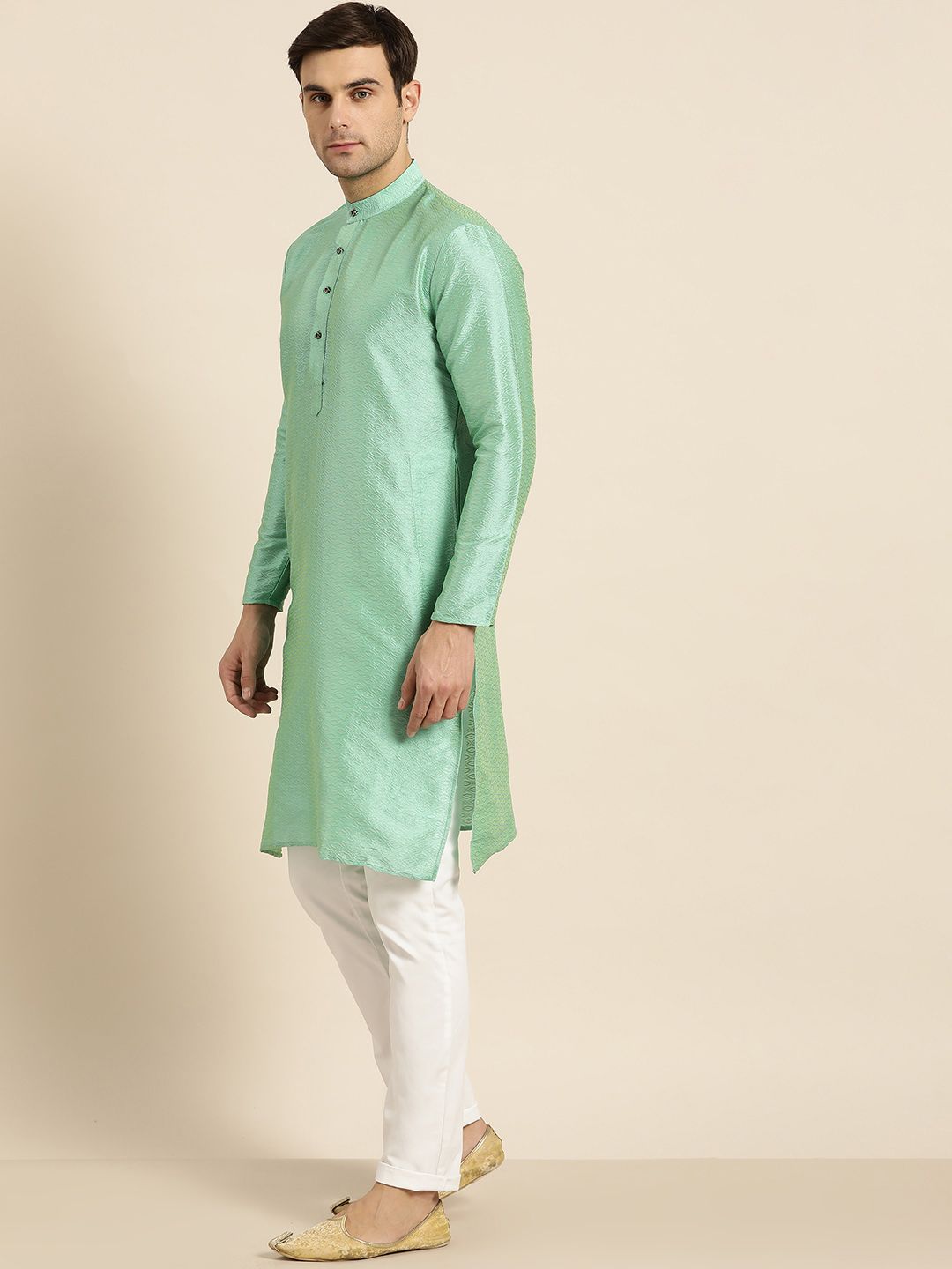 SOJANYA Lelaki Sea Green Woven Design Kurta Lurus