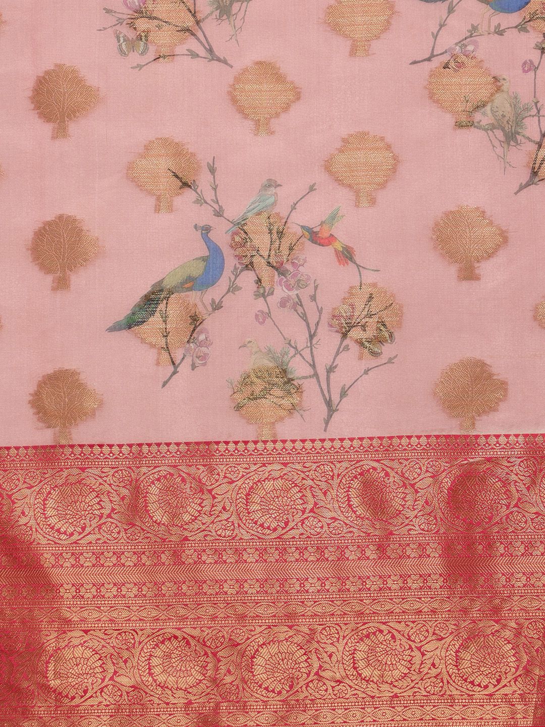 Silk Land Woven Floral Art Silk Chanderi Digital Print Saree