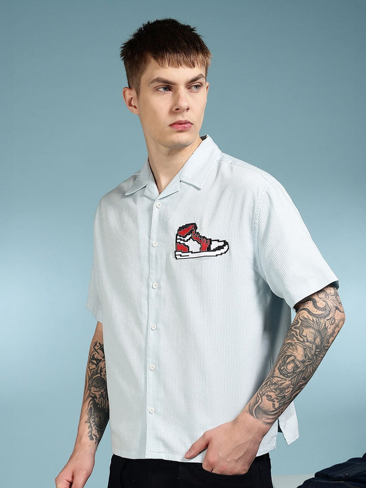 Eszett Embroidery Spread Collar Kasut Trippy Baju Kapas Bersaiz Besar