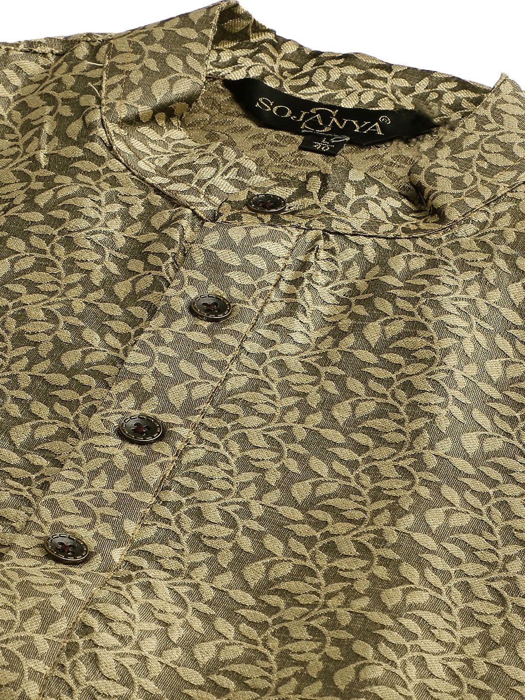 SOJANYA Set Kurta Motif Etnik Emas Lelaki Dengan Jaket Nehru