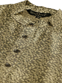 SOJANYA Set Kurta Motif Etnik Emas Lelaki Dengan Jaket Nehru