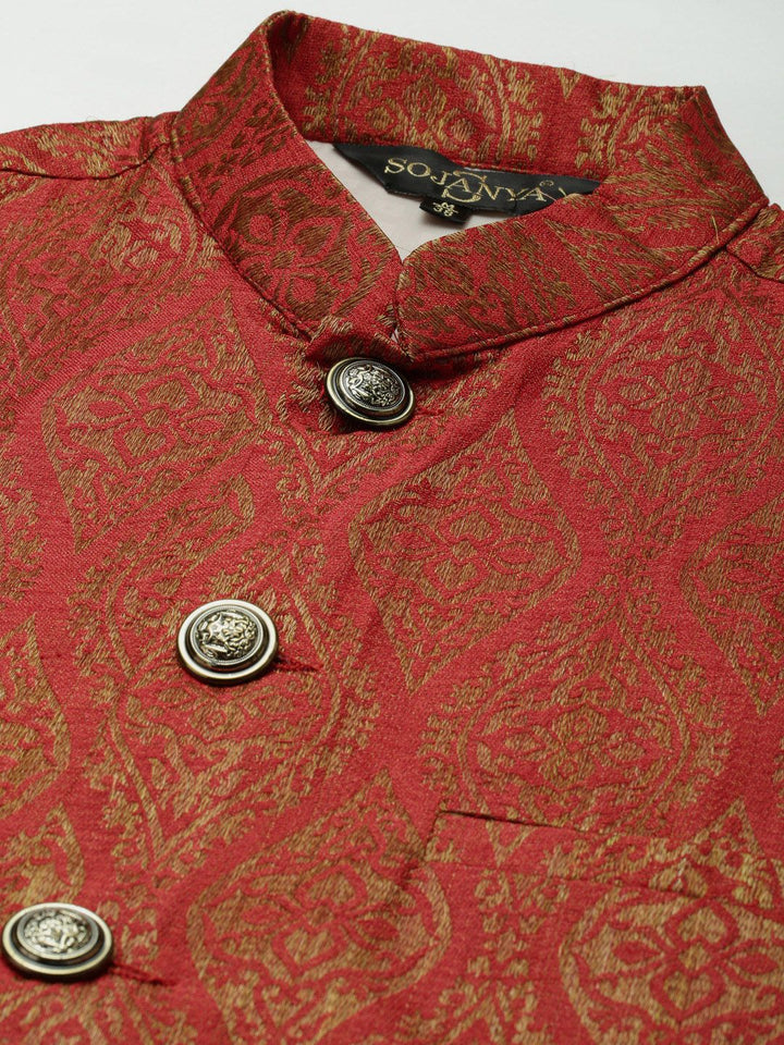 SOJANYA Kurta Hijau Laut Lelaki & Merah Karat dengan Jaket Churidar & Nehru