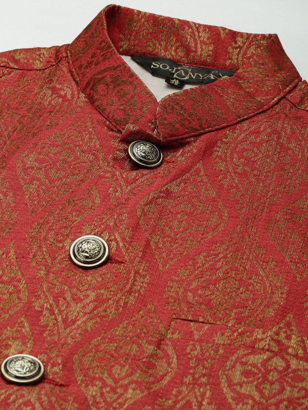 SOJANYA Kurta Hijau Laut Lelaki & Merah Karat dengan Jaket Churidar & Nehru