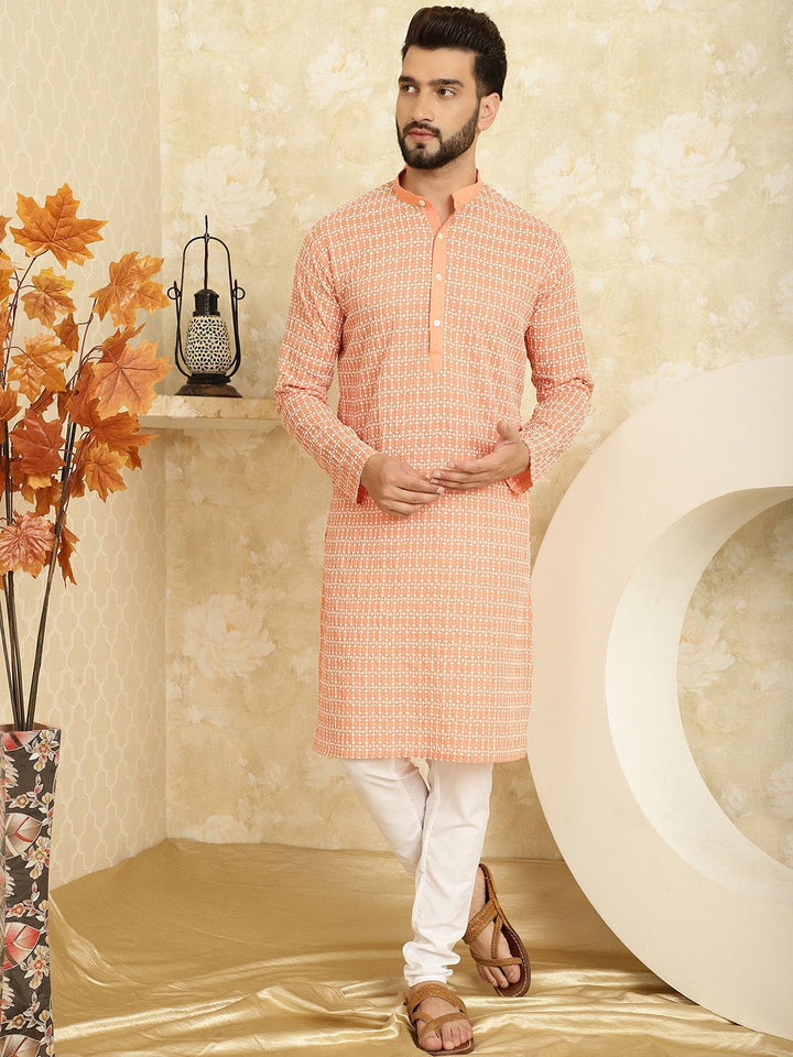 SOJANYA Ethnic Motifs Embroidered Mandarin Collar Pure Cotton Kurta with Churidar