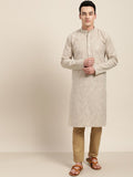 SOJANYA Men Beige & White Striped Straight Kurta