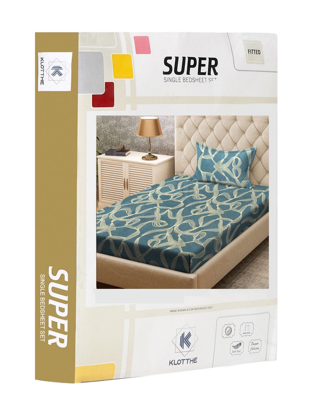 KLOTTHE Turquoise Blue & Yellow Printed 300TC Single Bedsheet & Pillow Covers