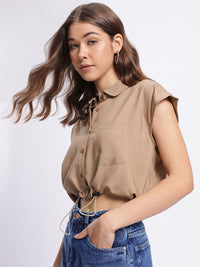 DressBerry Soft Spectrum  Cinched Waist Crop Shirt-Style Top