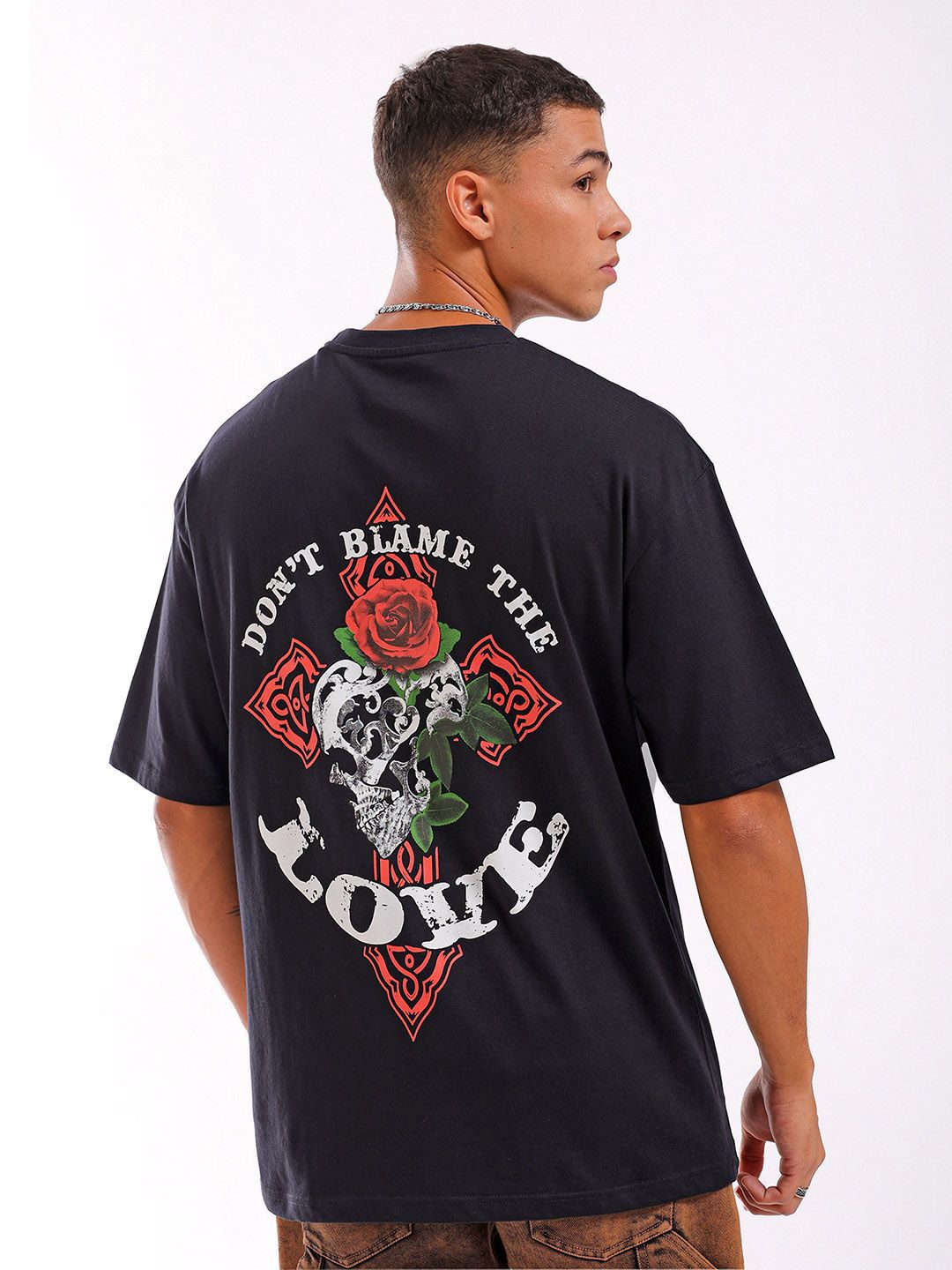 The Indian Garage Co Men Back Printed Round Neck Boxy Pure Cotton Oversized T-shirt