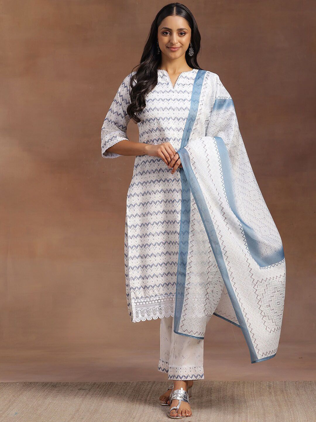Libas Chevron Embroidered Regular Thread Work Kurta With Palazzos & Dupatta