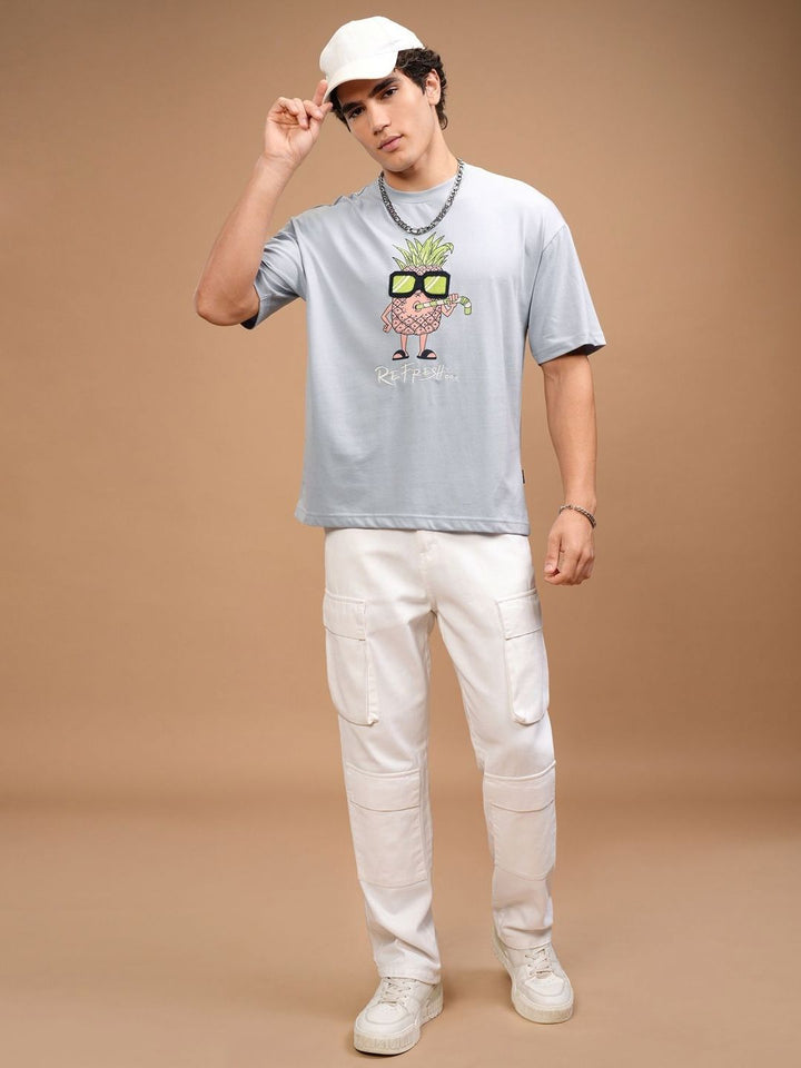 Highlander Men grafik Applique Round Neck Cotton Fit T-Shirt Santai