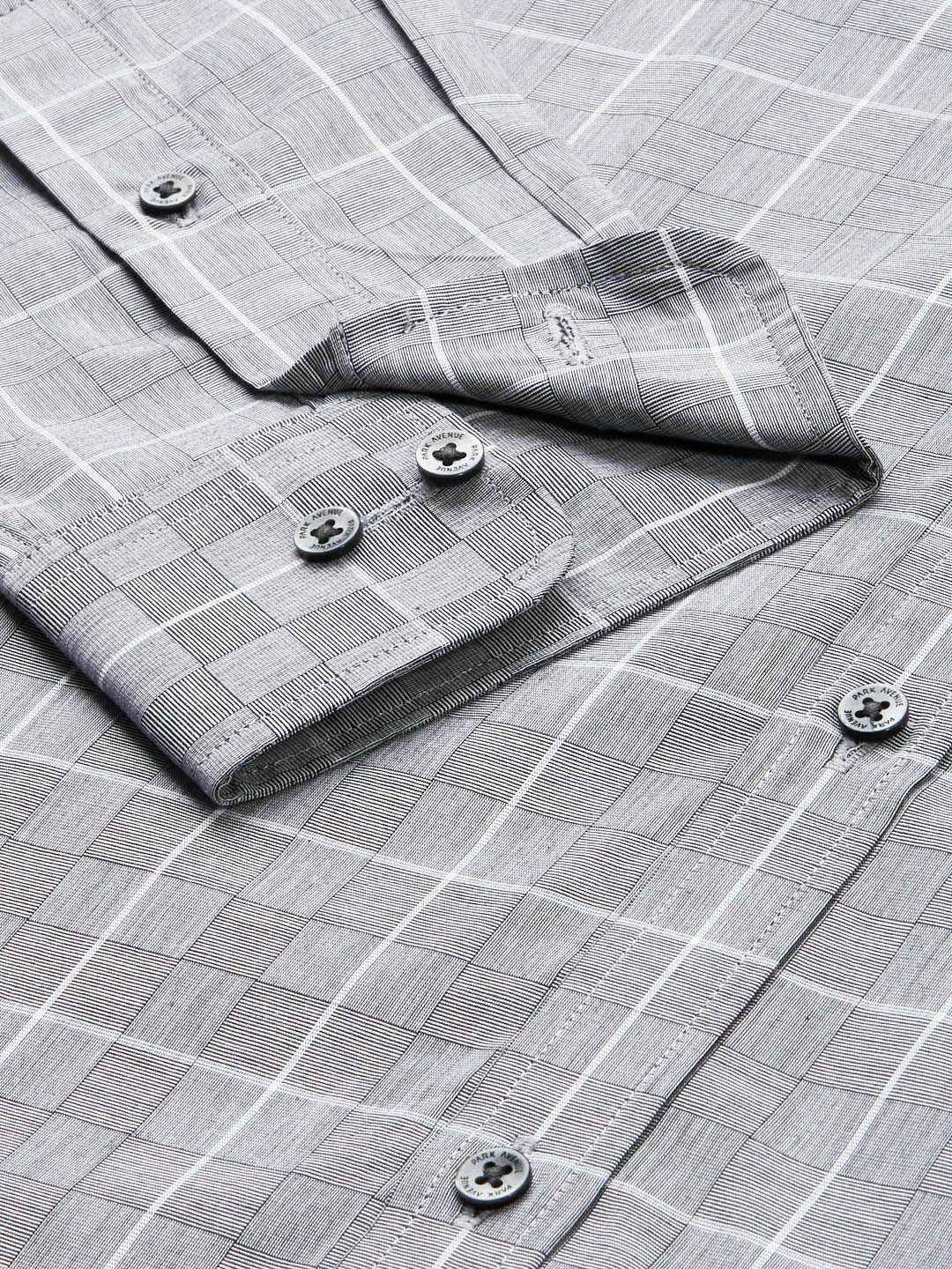 Park Avenue Men Grey Slim Fit Checked Pure Cotton Formal Shirt