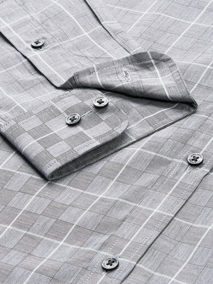Park Avenue Men Grey Slim Fit Checked Pure Cotton Formal Shirt