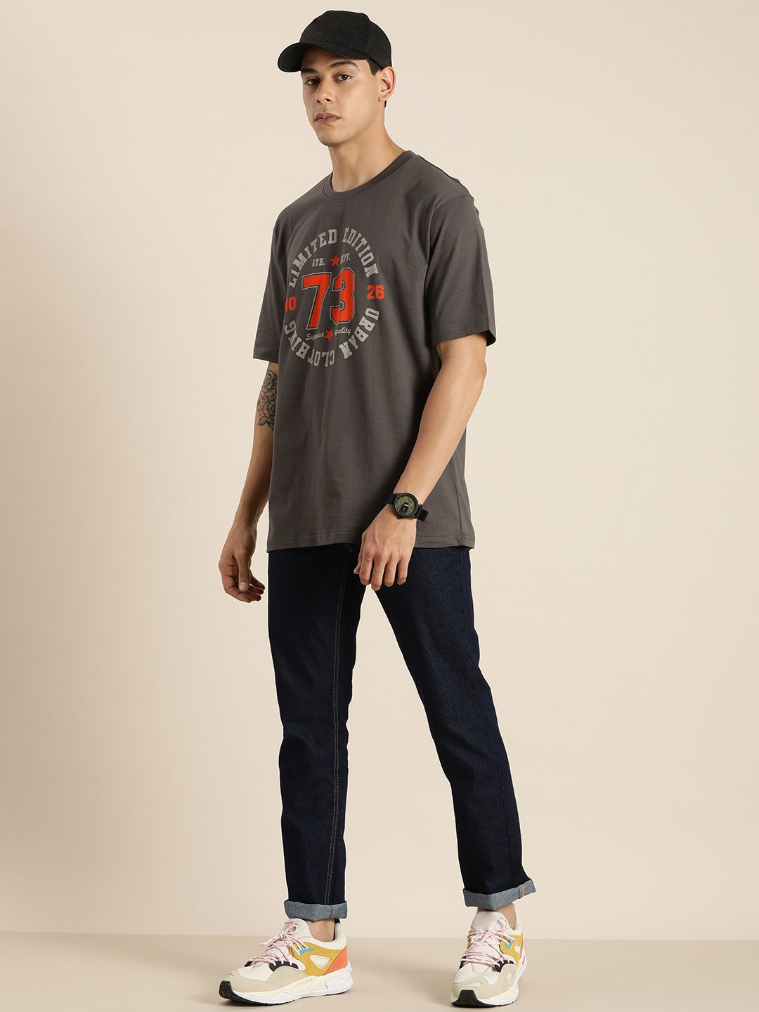 DILLINGER Men Grey Typography Printed Cotton T-shirt