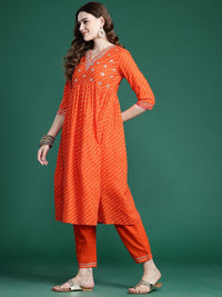 Indo Era Bandhani Embroidered Empire Pure Cotton Kurta with Trousers