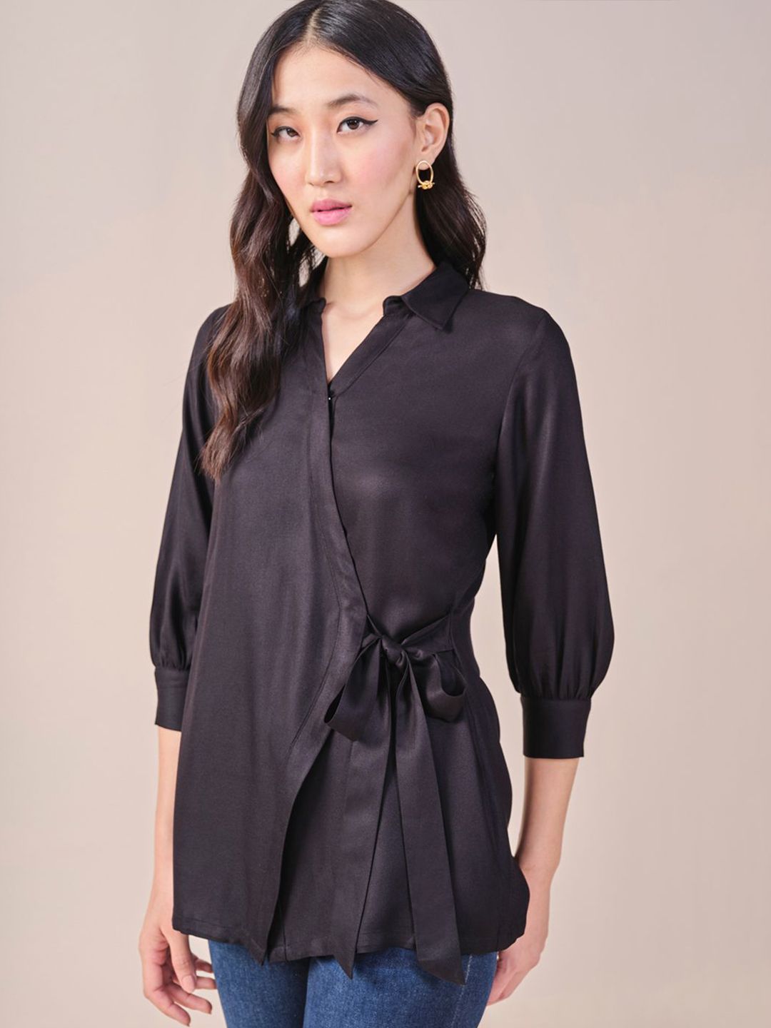 AND Shirt Collar Wrap Top