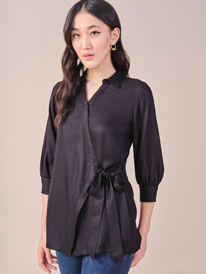AND Shirt Collar Wrap Top