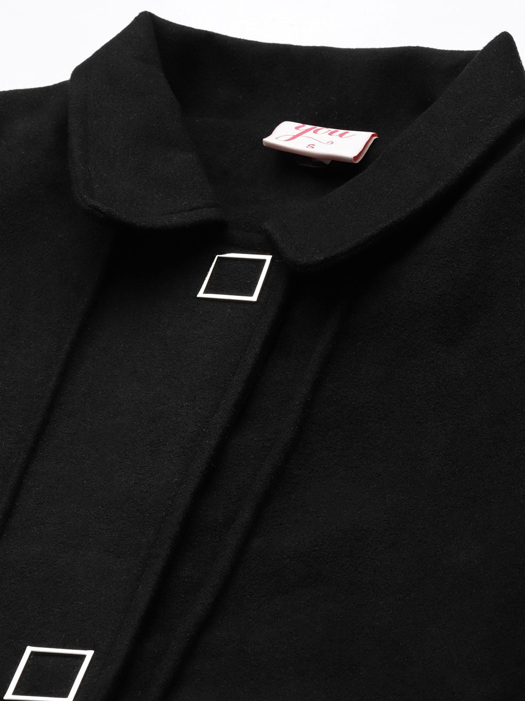 all about you Women Black Solid Longline Overcoat
