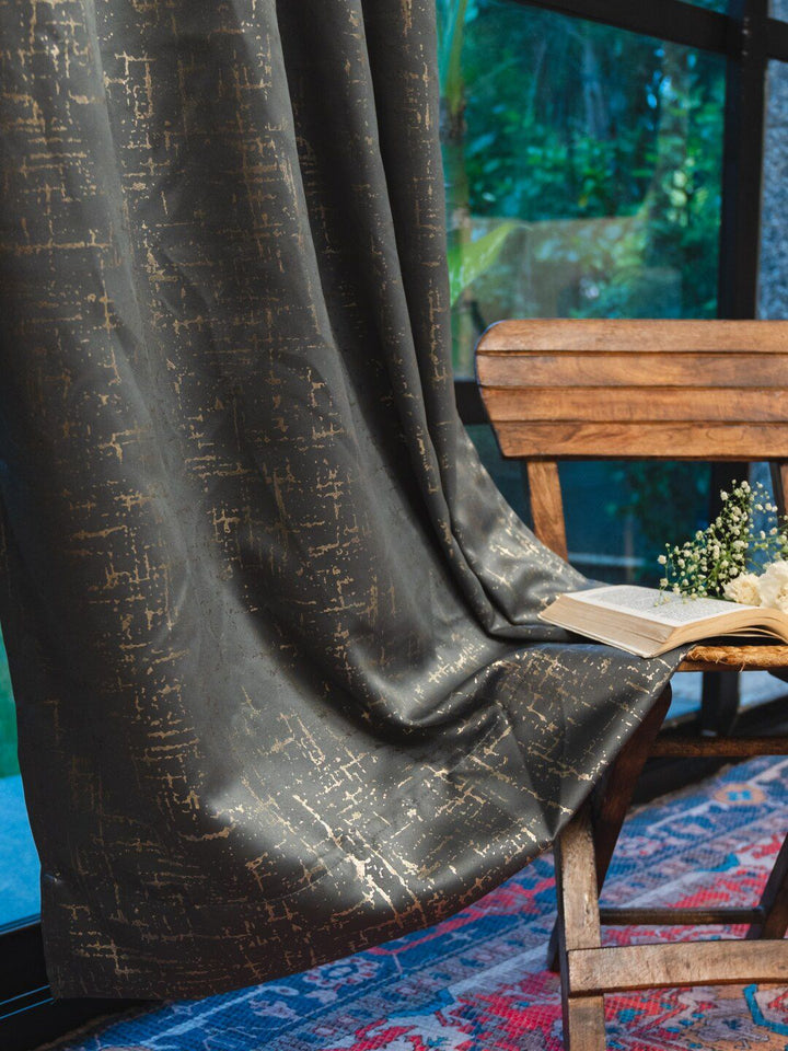 URBAN SPACE Grey & Gold-Toned Black Out Long Door Curtain