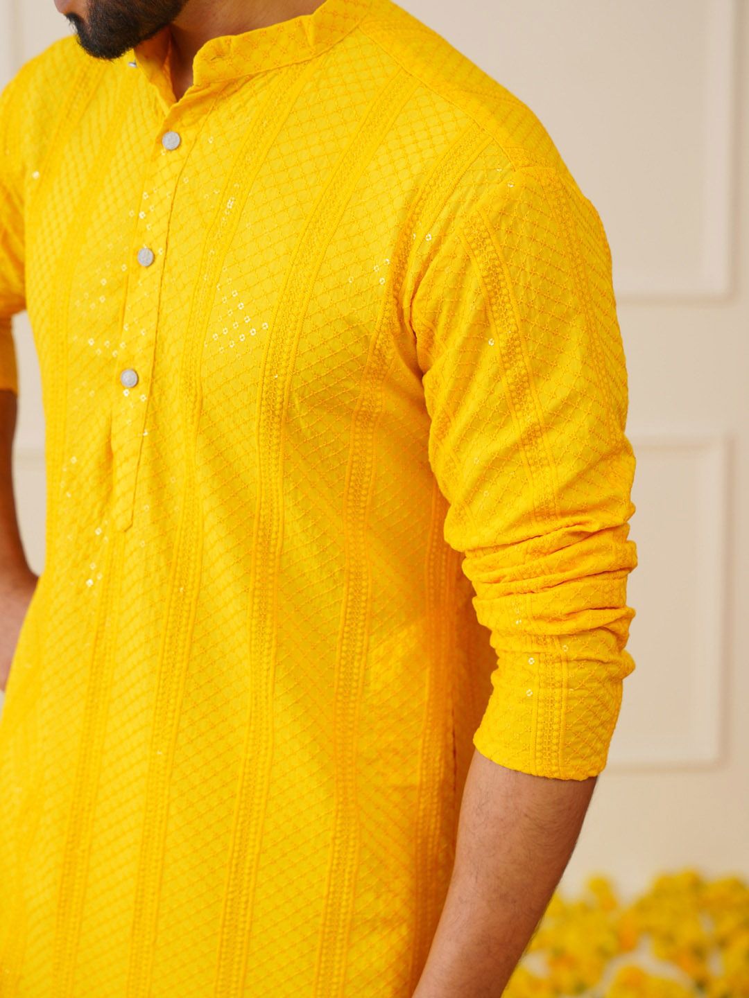 Jompers Striped Sequins Chikankari Embroidered Strigth Kurtas