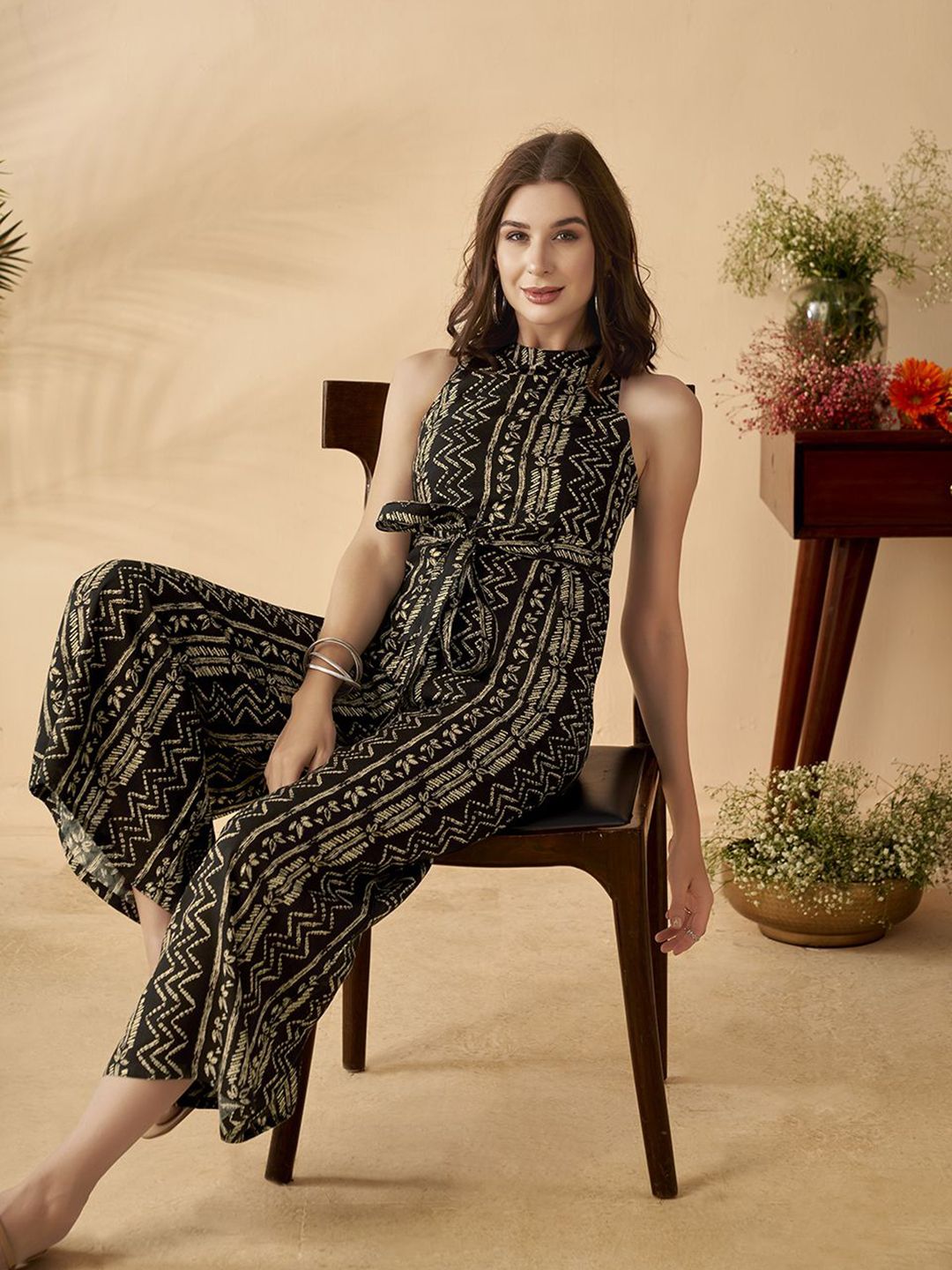 Anouk Ethnic Motifs Printed Halter Neck Sleeveless Basic Jumpsuit