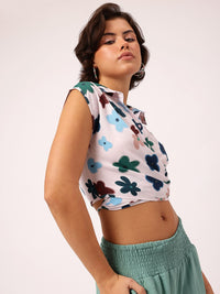 DressBerry Floral Printed Back Tie-Up Wrap Crop Top
