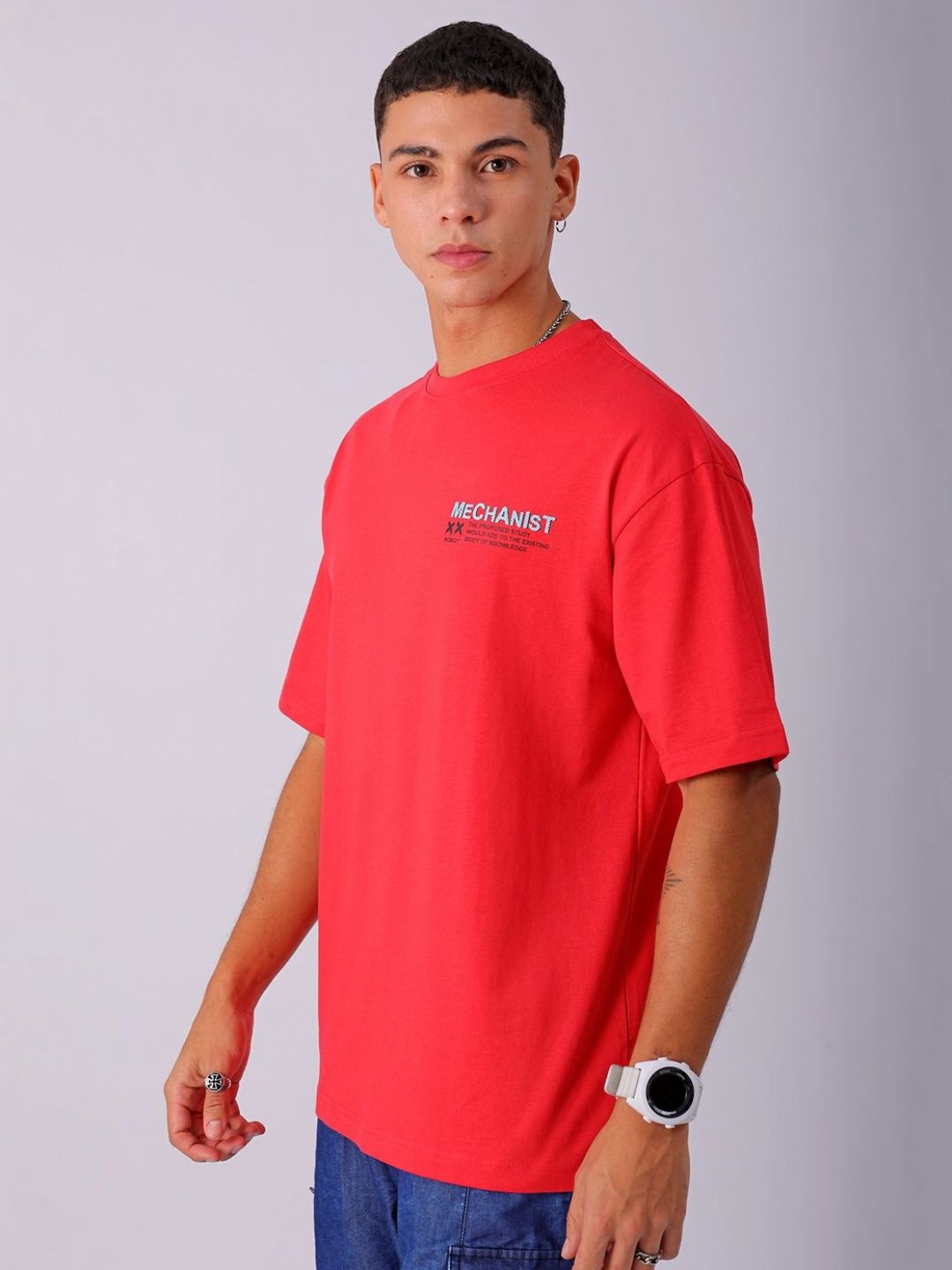 The Indian Garage Co Men Pure Cotton Back Printed Boxy Oversized Round Neck T-shirt