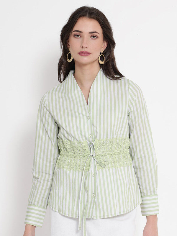 RAREISM Striped Cotton Cinched Waist Top