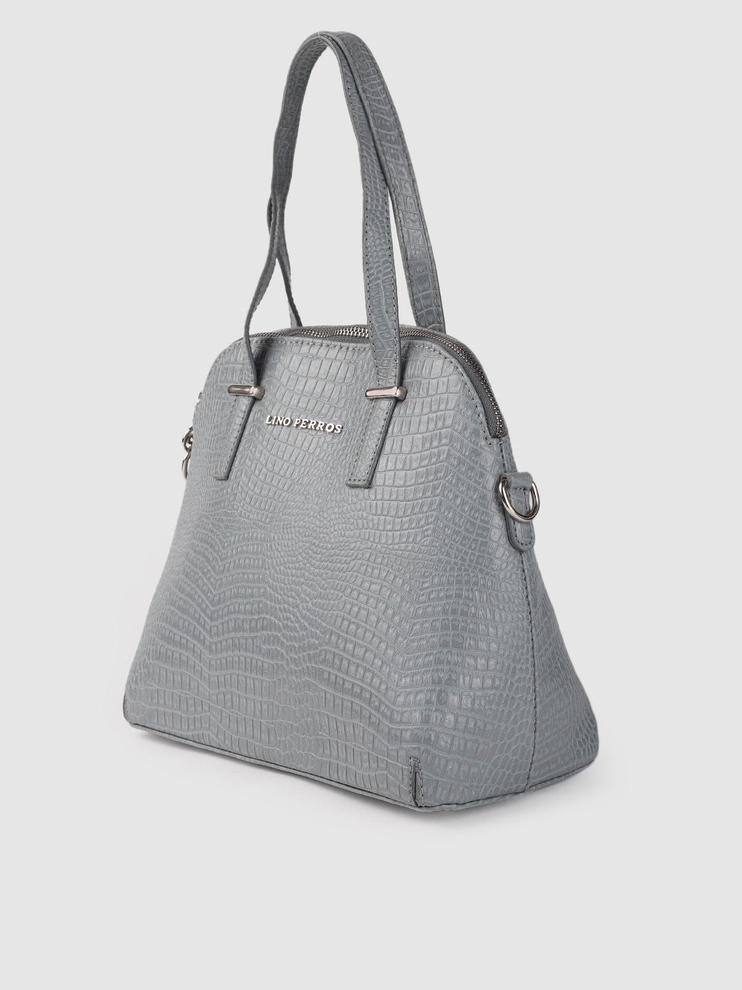 Lino Perros Grey Snakeskin Textured PU Structured Handheld Bag