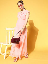 Berrylush Women Pretty Pink Self-Design Feminine Frills Dress