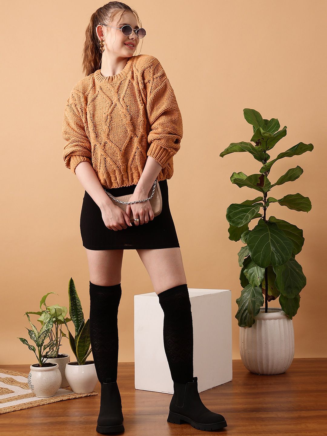 STREET 9 Cable Knit Ribbed Sweater