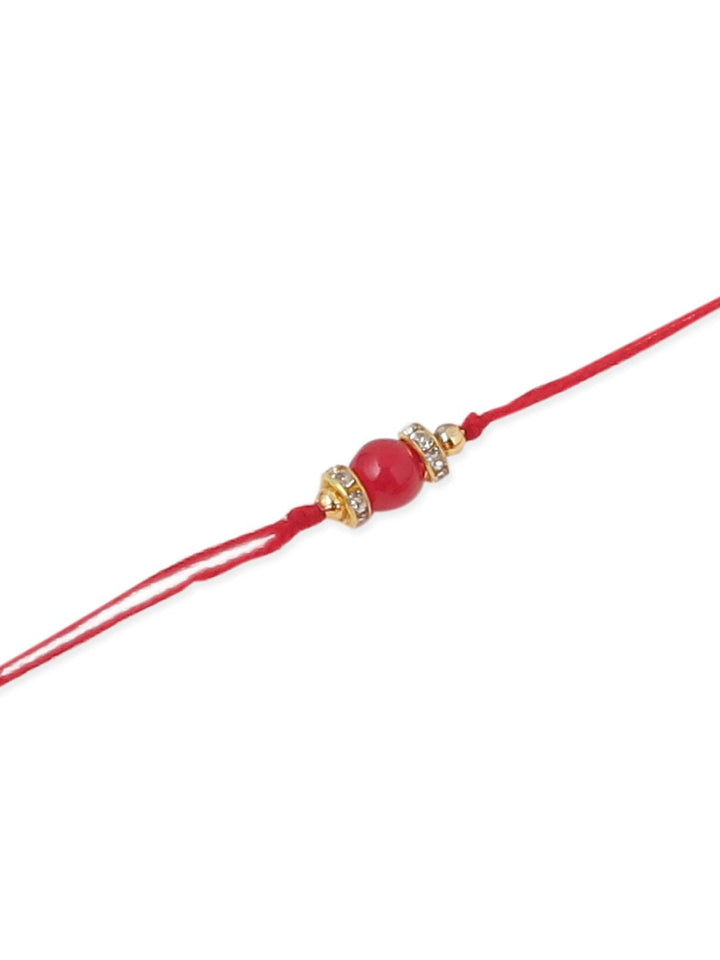 NVR Unisex Set of 3 Artificial Beads & Pearls Thread Rakhi with Roli Chawal Chandan Mishri